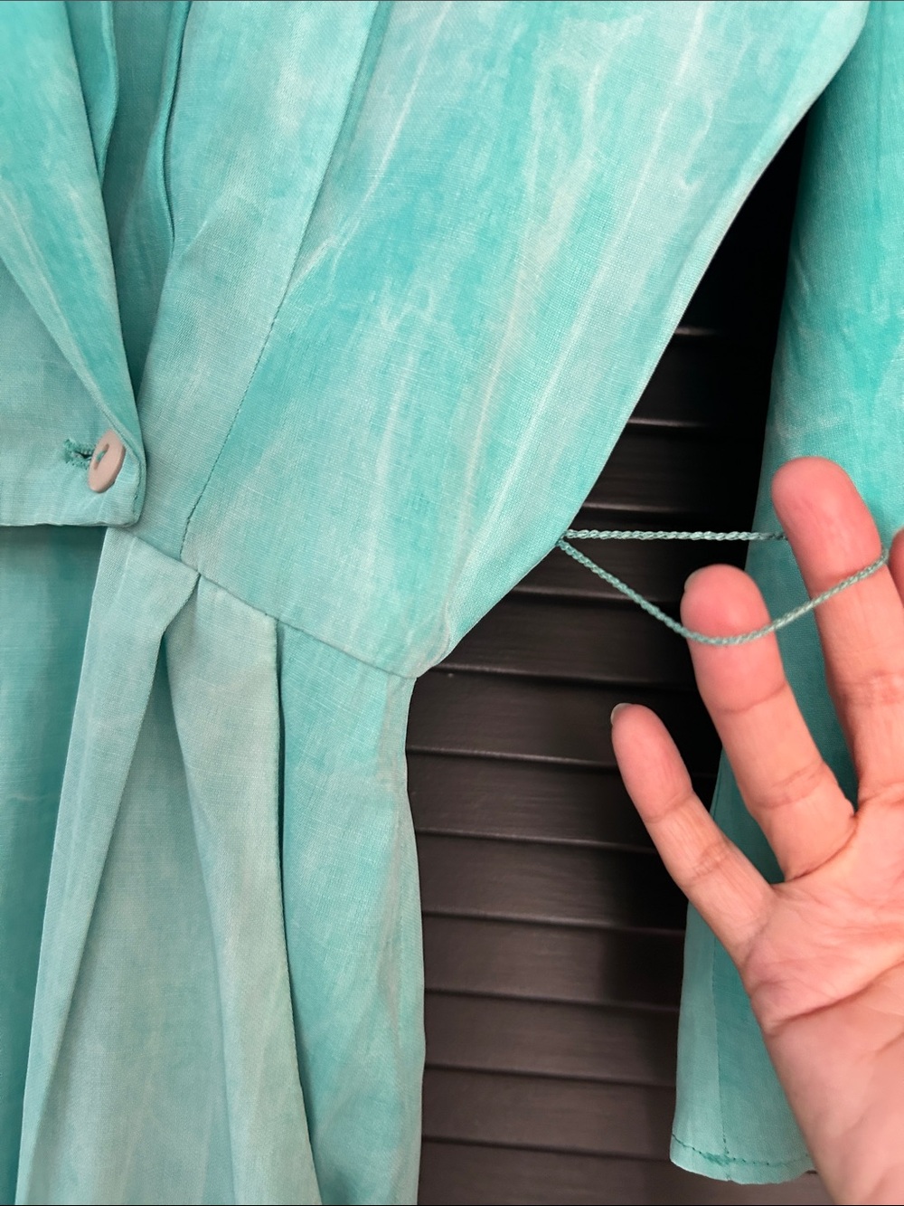 Vintage 80s Rabbit Rabbit Rabbit Turquoise Jumpsuit with Fringe & Conchos, Small - Picture 7 of 16